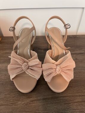 Kelly & Katie Blush Pink Bow Block Heel Sandals 8W